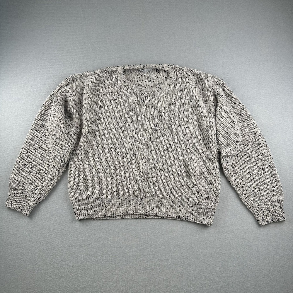 Area Sweater Women Large Gray Marled Chunky Knit Crew Neck Oversized 90s USA